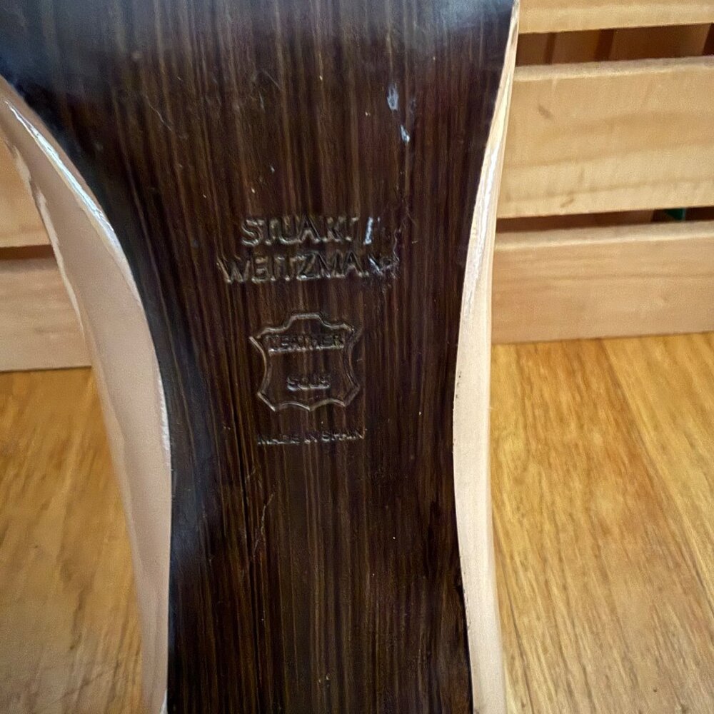 Stuart Weitzman Size 9M Nude Beige Patent Leather Round Toe Stiletto Heel Pumps - Picture 7 of 16